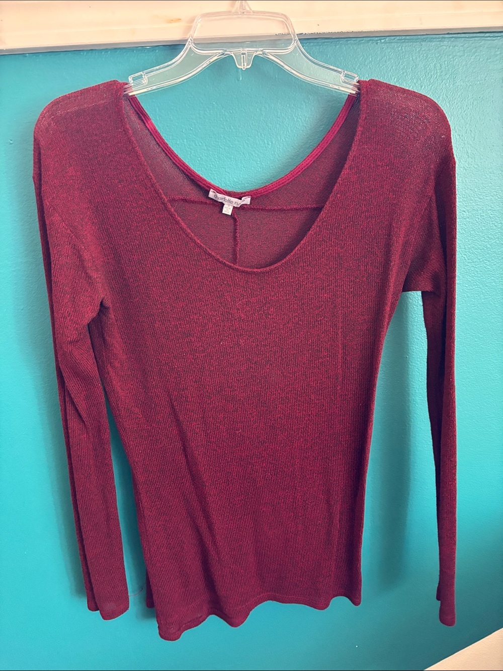 Charlotte Russe Wine Long-Sleeve Scoop Neck Top